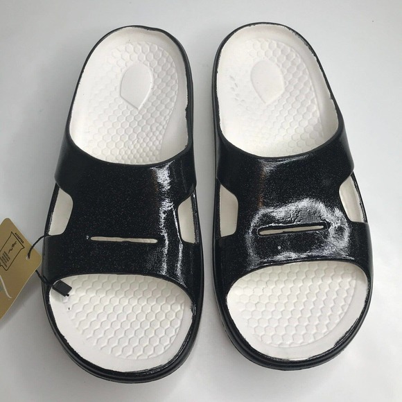 Spenco Fusion 2 Pearlized Slide Womens 10 Mens 9 Black Recovery Sandal Arch - Picture 4 of 8